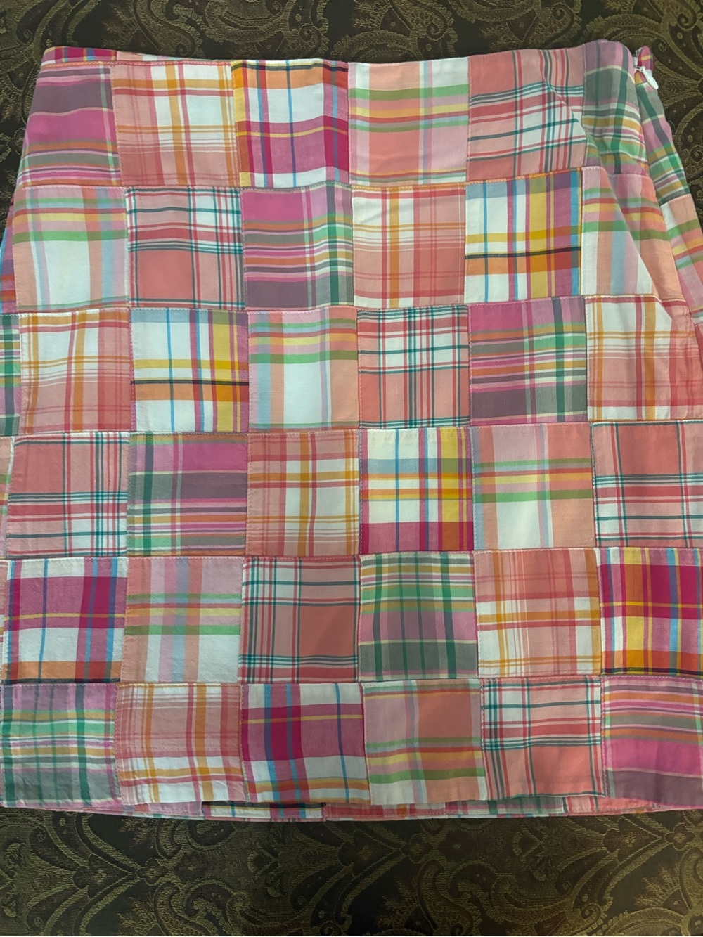 Talbots Multicolor Patchwork Plaid Mini Skirt in Pink and Coral